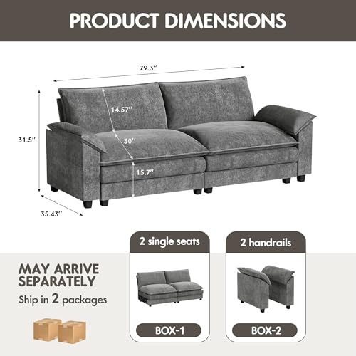 Homall 119" Modular Sectional Sofa with Reversible Ottoman, Light Grey V97154