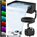 All-in-1 Pond Waterfall Kit with LED Lights, 12 inch Stainless Steel Spillway with 880GPH Water Pump, Outdoor Waterfall Fountain for Water Feature, Garden, Backyard, Pool