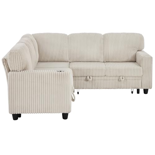 L-Shaped Pull Out Sleep Sofabed with Storage Chaise, Chenille Upholstered X30892