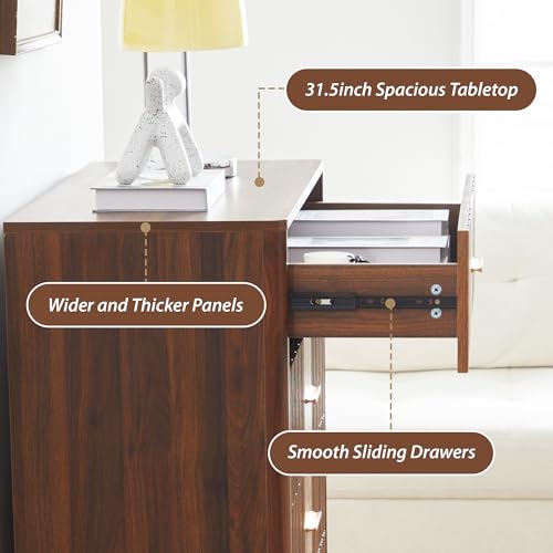 Fluted 5 Drawers Dresser for Bedroom, Wooden Tall Storage, Walnut L1075