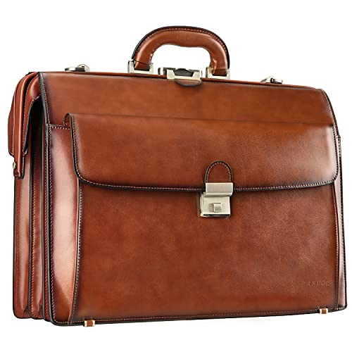 Banuce Vintage Leather Briefcase for Men with Lock 15.6 Inch Laptop Lawyer Attorney Bag Professional Doctor Bag