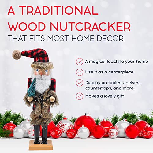 Ornativity Christmas Santa Nutcracker Red and Black Wooden Figure 15" S3008