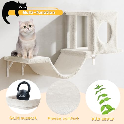 NUNU LAB Wall Mounted Cat Climber Set with House, Tunnel, Scratcher, Black M305
