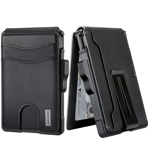 umoven Wallet for Men - with Money Clip Slim Leather Slots Credit Card Holder RFID Blocking Bifold Minimalist Wallet (Money Clip Inside)