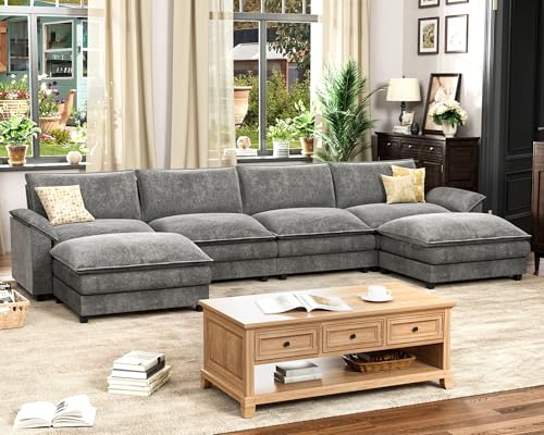 Homall 119" Modular Sectional Sofa with Reversible Ottoman, Light Grey V97154