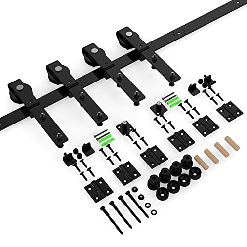 14FT Bi-Folding Sliding Barn Door Hardware Kit for 4 Doors, Black Z9314