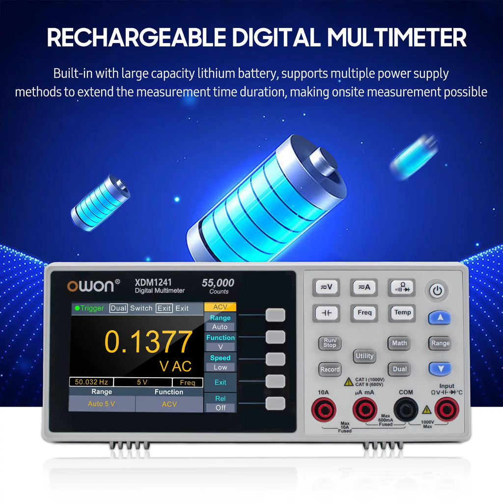 Owon XDM1241 Mini Desktop Digital Multimeter Rechargeable 55000 Counts True RMS O787109