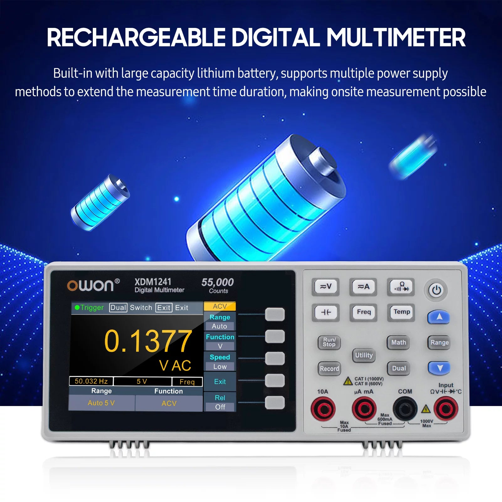 Owon XDM1241 Mini Desktop Digital Multimeter Rechargeable 55000 Counts True RMS O787109