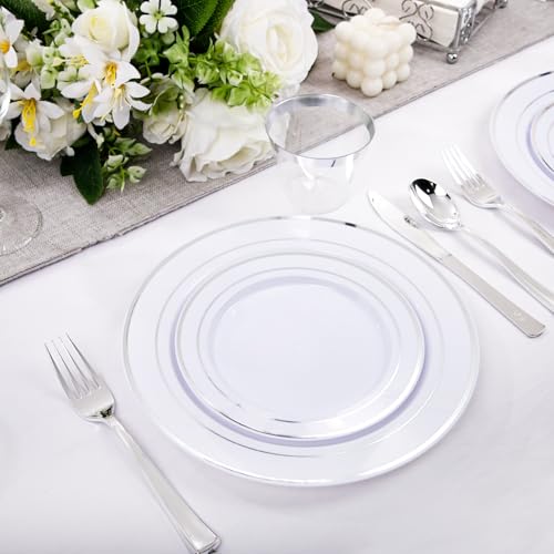 bUCLA 300PCS Gold Disposable Dinnerware Set - White and Gold Plastic Plates for Party S185