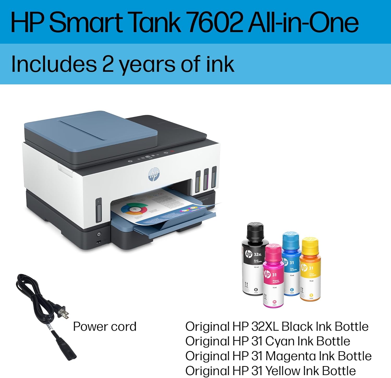 HP Smart Tank 7602 Wireless All-in-One Ink Tank Printer with 2 Years of Ink Included H750