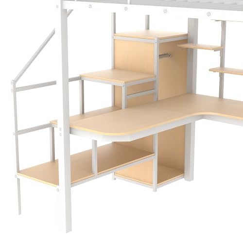 Full Size Loft Bed with Desk & Stairs, Heavy Duty Metal, Black E948