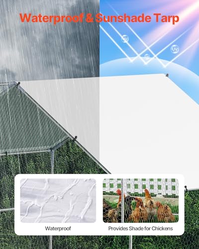 VEVOR Large Metal Chicken Coop with Run, Walk-in Outdoor Poultry Pen W388