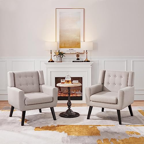 Yaheetech Accent Chair, Button Tufted Armchair, Linen Fabric, Beige I842707