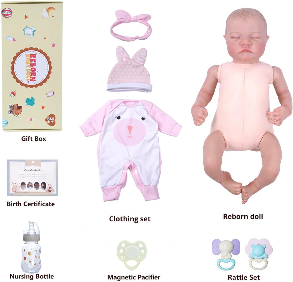 JIZHI Lifelike Reborn Baby Doll 17-Inch Soft Cloth Body Realistic Newborn Girl with Toy Accessories O877