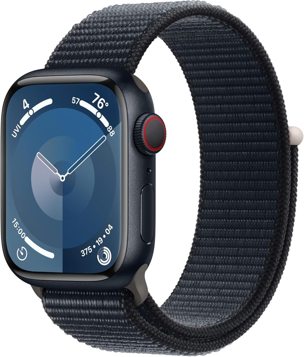 Apple Watch Series 9 [GPS + Cellular 41mm] Smartwatch with Midnight Aluminum Case with Midnight Sport Loop. Fitness Tracker, Blood Oxygen & ECG Apps, Always-On Retina Display, Carbon Neutral