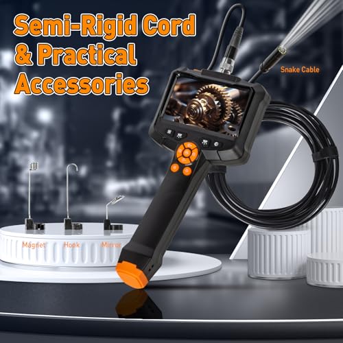 Industrial Borescope Camera 1080P HD with 8 LED Lights, 16.4FT Semi-Rigid Cord T345