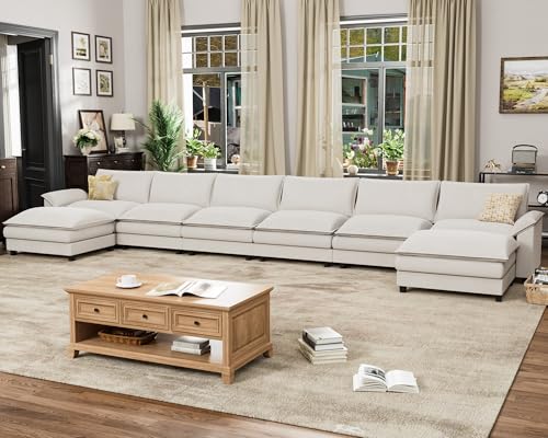 Homall 119" Modular Sectional Sofa with Reversible Ottoman, Light Grey V97154