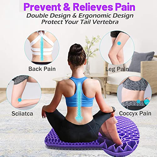 Extra Large Gel Seat Cushion, Double Thick Breathable Honeycomb Design, Pressure Relief Purple Y812