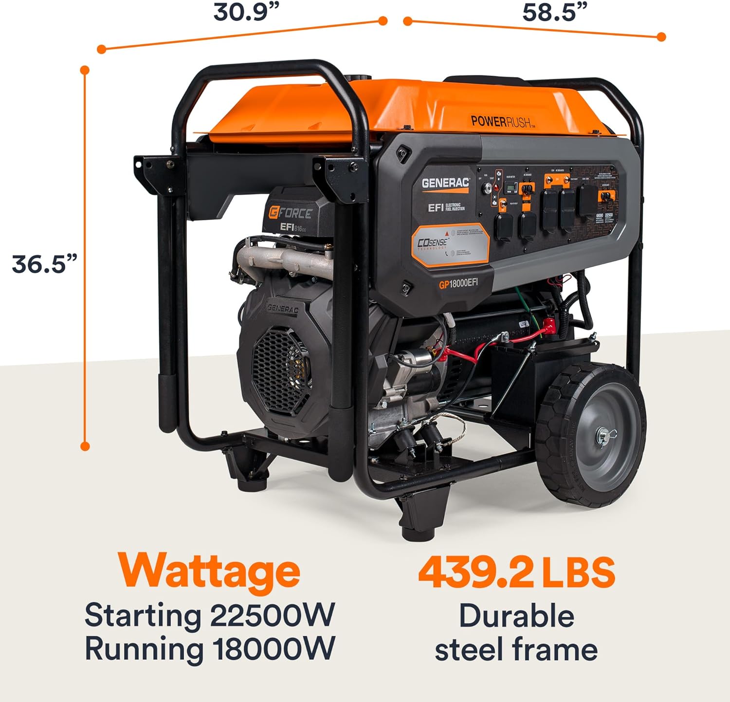 Generac 7706 GP18000EFI 18,000-Watt Portable Generator with Electric Start O70829