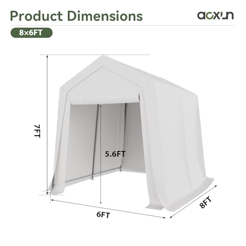 Aoxun 6x8x7 FT Outdoor Portable Storage Shed Tent with Roll-up Door and Window, White F396170
