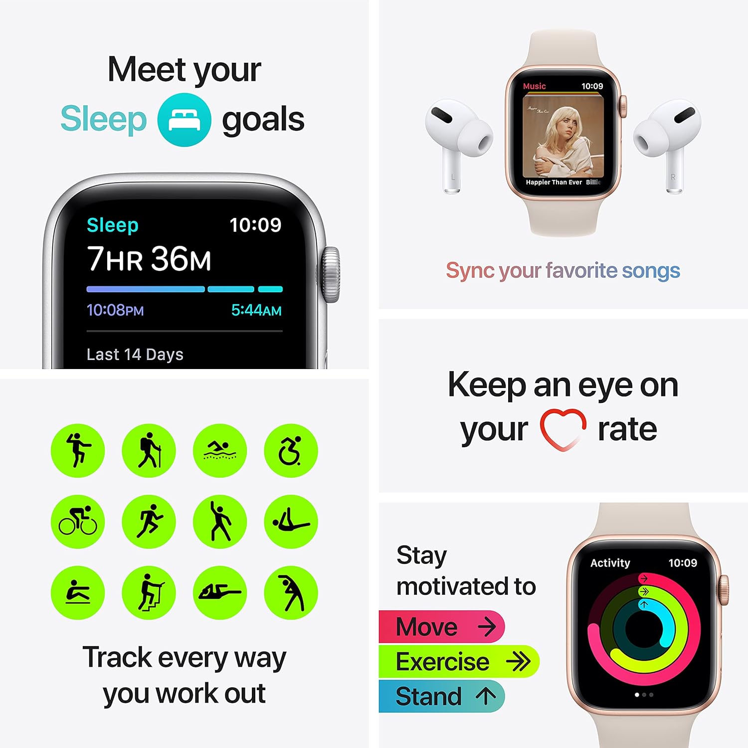 Apple Watch SE (Gen 1) GPS 44mm Smart Watch with Space Grey Aluminium Case and Midnight Sport Band Y435