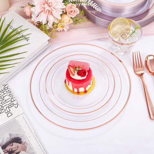 bUCLA 300PCS Gold Disposable Dinnerware Set - White and Gold Plastic Plates for Party S185