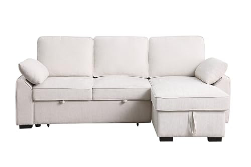 L-Shaped Pull Out Sleep Sofabed with Storage Chaise, Chenille Upholstered X30892