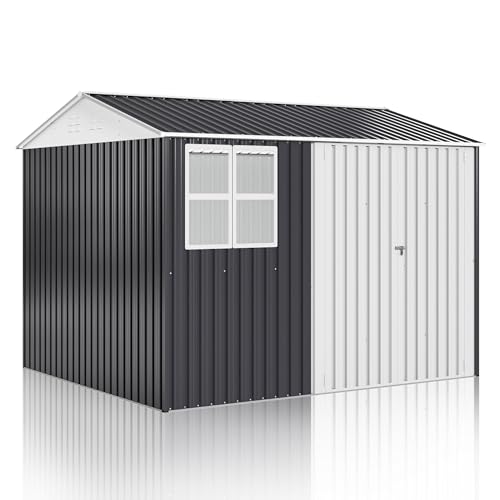 10x10 FT Outdoor Metal Storage Shed with Lockable Doors, Grey Q804763