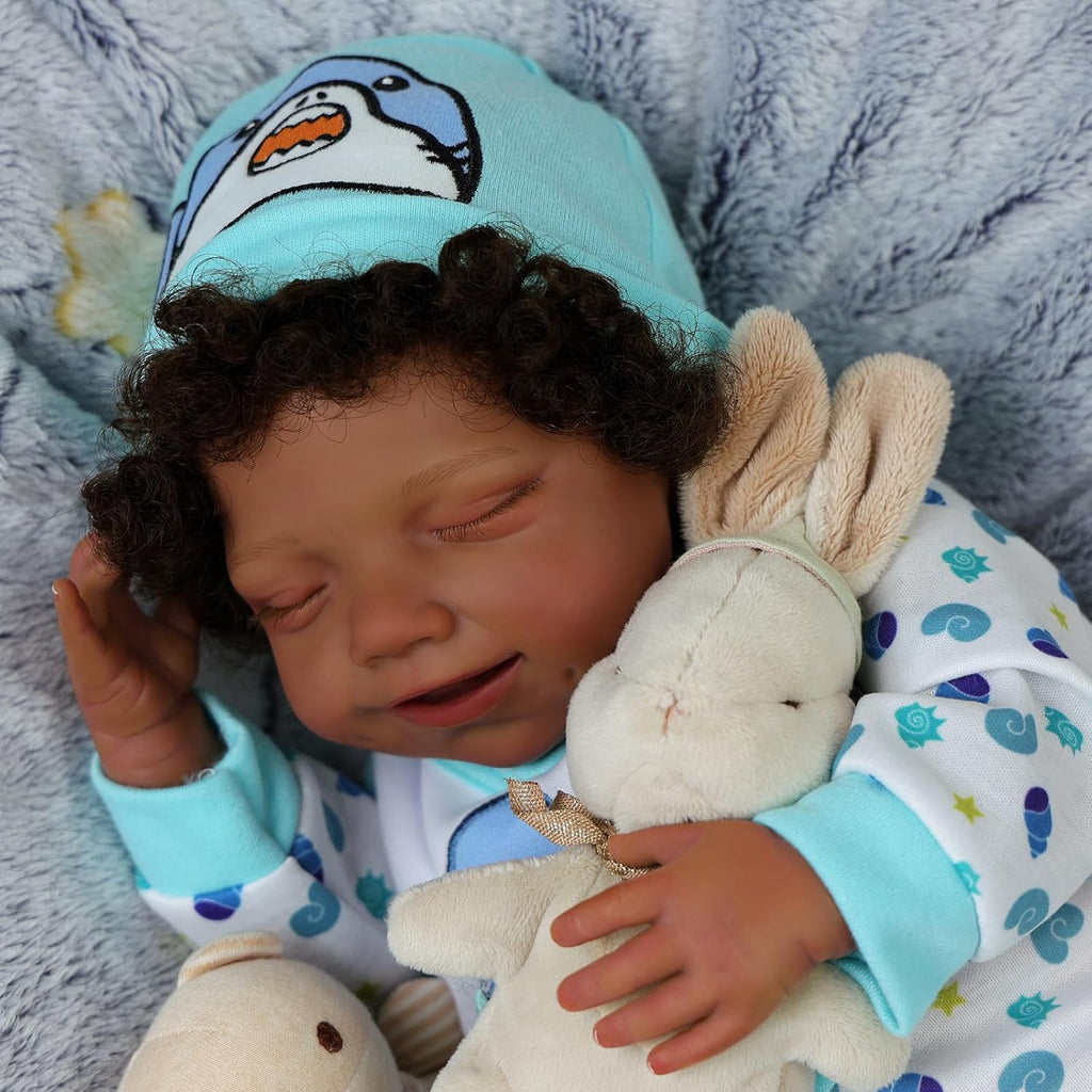 BABESIDE Lifelike Reborn Black Boy Doll 20 Inch Soft Body Realistic Vinyl Head N10732