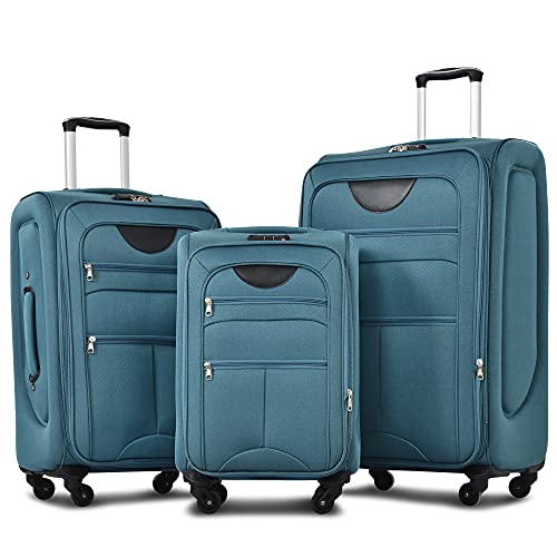 Merax Softside Luggage Set, Travel Suitcase Expandable Lightweight, 3 Piece Luggage Sets with Spinner Wheels 20" 24" 28" Suitcase with TSA Lock (Blue Green)