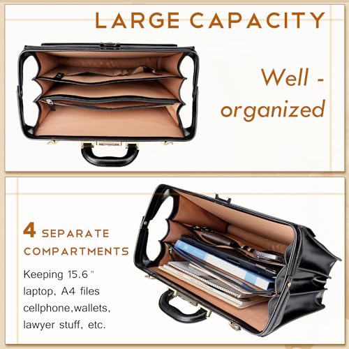 Banuce Leather Briefcase for Men with Lock Attache Case 15.6 Inch Laptop Bag G422