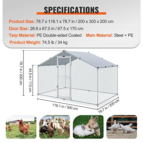 VEVOR Large Metal Chicken Coop with Run, Walk-in Outdoor Poultry Pen W388