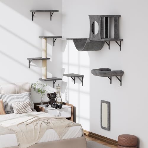 NUNU LAB Wall Mounted Cat Climber Set with House, Tunnel, Scratcher, Black M305