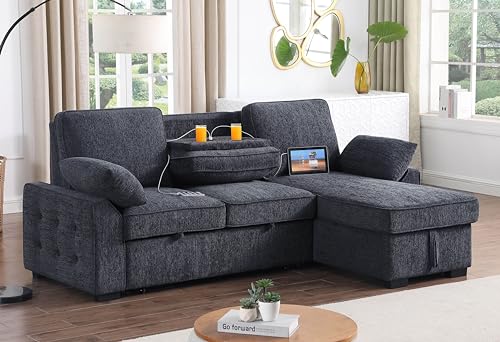 L-Shaped Pull Out Sleep Sofabed with Storage Chaise, Chenille Upholstered X30892