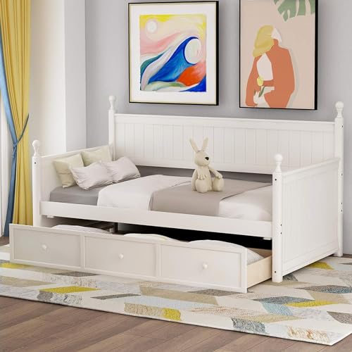 Twin Daybed with Storage Drawers Wood Frame, Gray V483