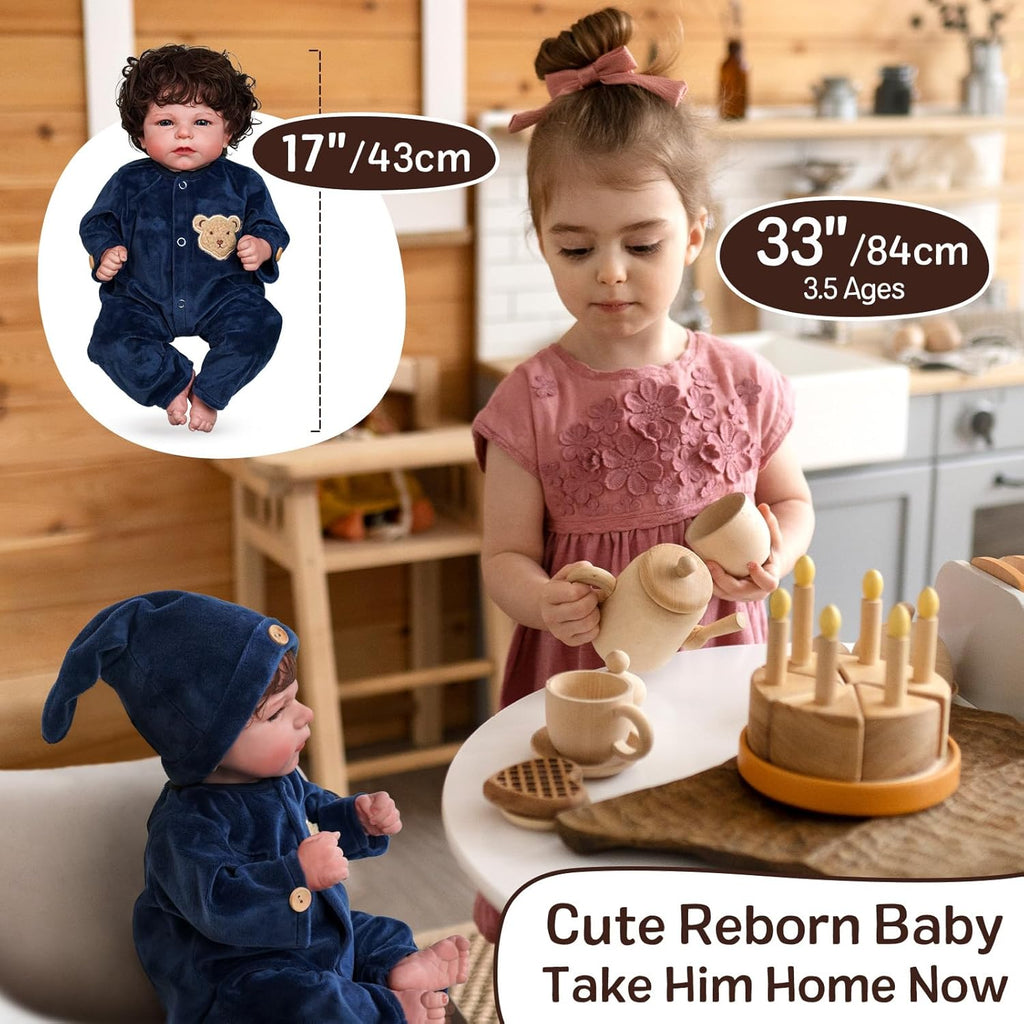 JIZHI Lifelike Reborn Baby Dolls 17 Inch Realistic Boy Soft Body Gift Set L153405