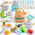 Pretend Play Kitchen Accessories Set, 44PCS Kids Kitchen Playset Cookware Toys with Play Pots and Pans, Gas Stove with Sound & Light,Cooking Utensils Play Food Kitchen Toys Gift for Girls Boys