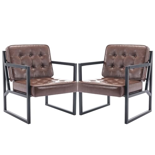 COLAMY Mid Century Modern Accent Chair Set of 2, Faux Leather, Black S4169