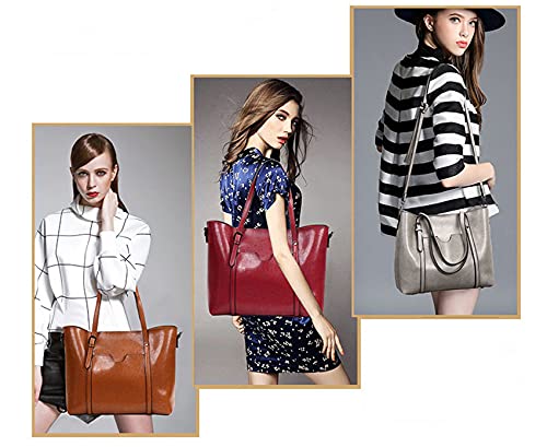 Women's Leather Top Handle Satchel Tote Bag Brown S278680