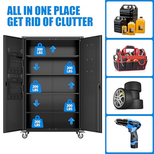 Aobabo 73''H Metal Garage Storage Cabinet with Wheels, Black S572804