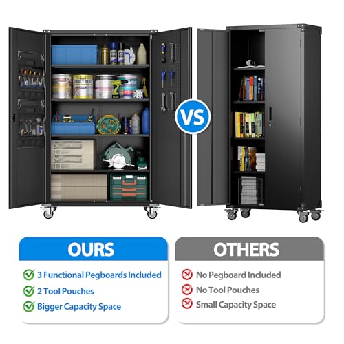 Aobabo 73''H Metal Garage Storage Cabinet with Wheels, Black S572804