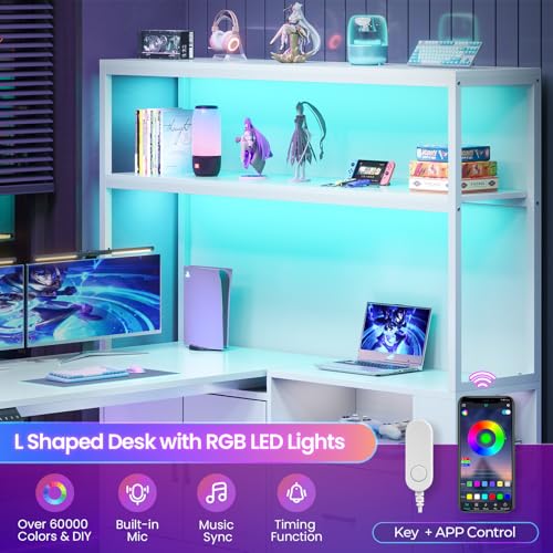 SEDETA L Shaped Standing Desk with Drawers & Hutch, White X476869