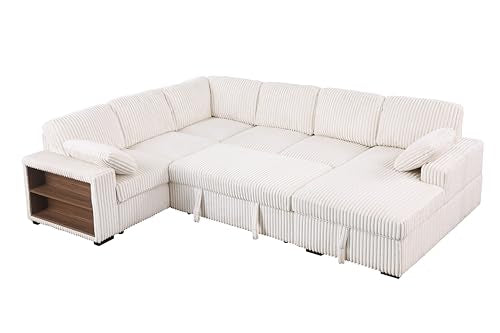 L-Shaped Pull Out Sleep Sofabed with Storage Chaise, Chenille Upholstered X30892