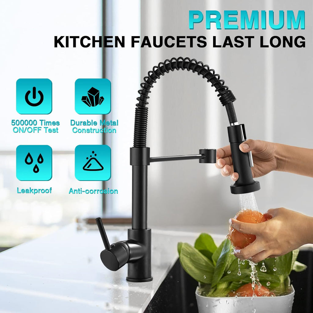 Kitchen Faucet with Pull Down Sprayer, 304 Stainless Steel, Matte Black J994