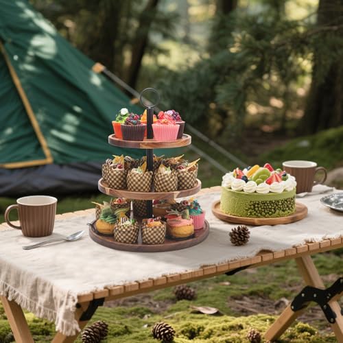 3 Tier Cupcake Stand, Wood Veneer Serving Tray for Dessert, Tea Party & Wedding Z9828
