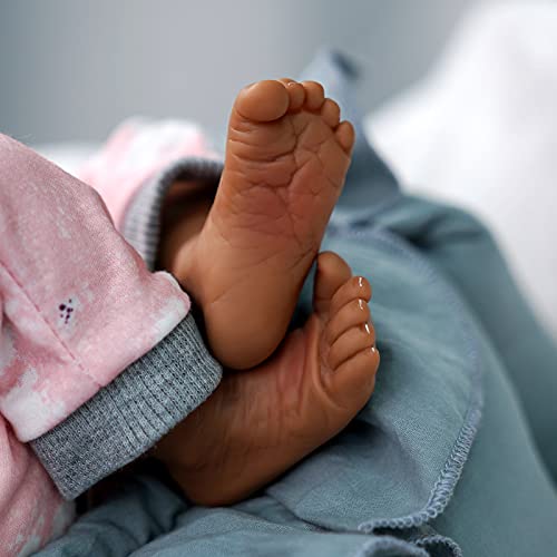 JIZHI Lifelike Reborn Baby Doll Black 17Inch with Cloth Body & Feeding Kit D4907