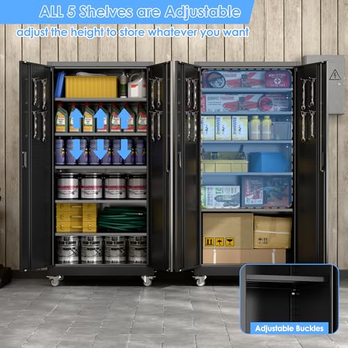 Aobabo 73''H Metal Garage Storage Cabinet with Wheels, Black S572804