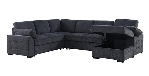 L-Shaped Pull Out Sleep Sofabed with Storage Chaise, Chenille Upholstered X30892