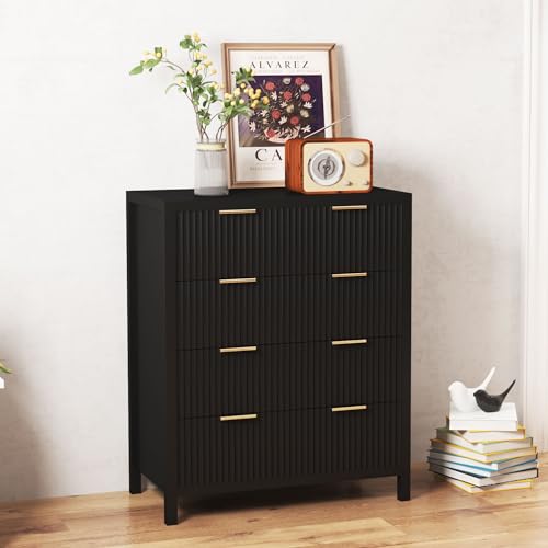 Fluted 5 Drawers Dresser for Bedroom, Wooden Tall Storage, Walnut L1075