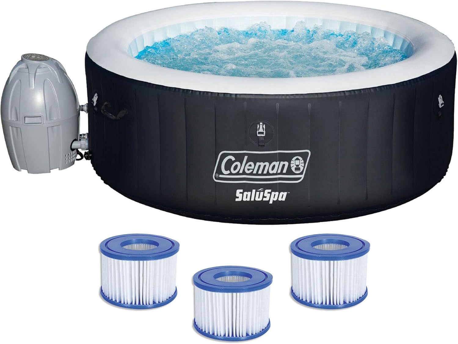 Coleman 4 Person Capacity Inflatable Portable Round Hot Tub with 60 Air Jets, Tub Cover and Pump, Durable Thick Material for Outdoor Use, Black